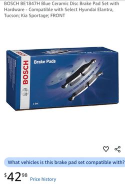 BOSCH BE1847H Blue Ceramic Disc Brake Pad Set with Hardware - Compatible with Select Hyundai Elantra, Tucson; Kia Sportage; FRONT