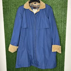 London Fog Trench Coat Navy Blue Size 16 Regular Fleece Removable Lining B16