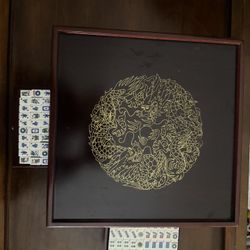 1980s Vintage Dark cherywood purchased in China Mahjong tabletop Caninet with Tiles