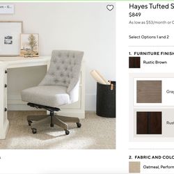 Pottery Barn Rolling Desk Chair “Hayes”