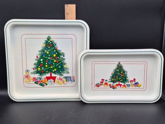 Set Of 2 Vintage Saltera Himark Plastic Christmas Trays