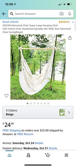 GOCAN Hammock Chair Super Large Hanging Chair Soft Cotton Chair Hardwood Spreader Bar Wide Seat Hammock Chair Swing(Beige)