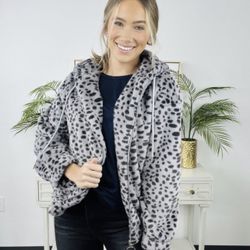 Grey Faux Fur Hooded Zip Jacket