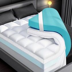 Twin, Queen, King Dual Layer 4 Inch Memory Foam Mattress Topper for Pain Relief, 2" Fluffy Pillow Top Mattress Topper Plus 2" Odor-Free