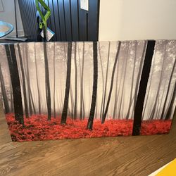 Large Forest Canvas Wall Art – Red & Black Nature Decor