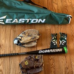 Baseball Easton Bag, 31/21 Oz DeMarini Bat, Gloves,