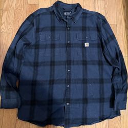 Carhartt Mens Plaid Loose Fit Heavy Flannel Button Up Shirt Blue SIZE XL