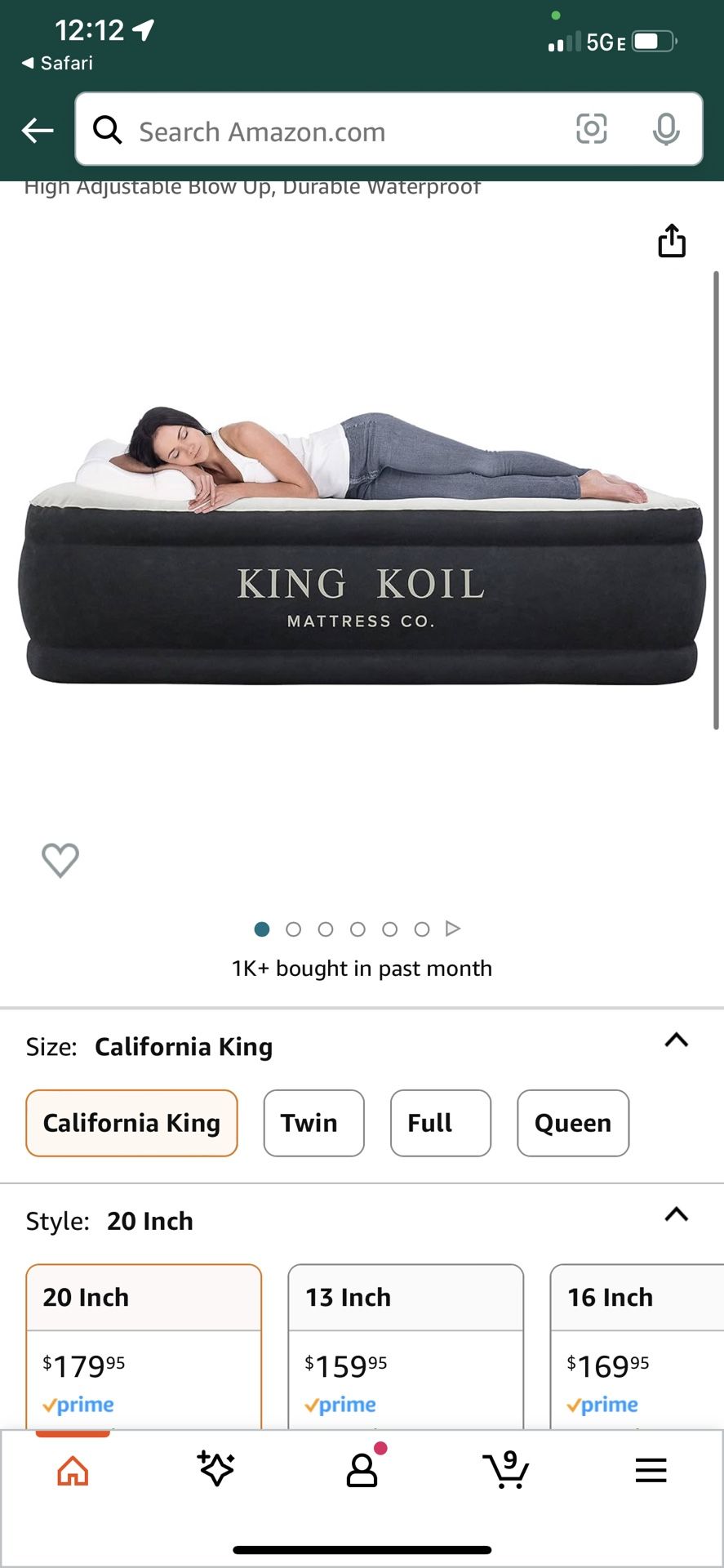 King Koil Luxury California King Air Mattress with Built-in Pump for Home, Camping & Guests - 20” King Size Inflatable Airbed - Double High Adjustable