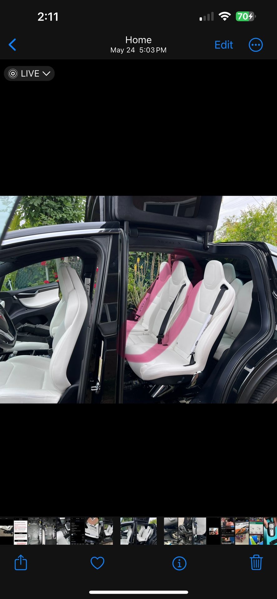 2016-2020 Tesla Model X MX Rear Center 2nd Row Seat Leather White w/ Track Rail (WHITE )