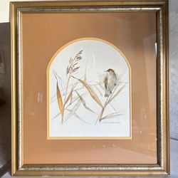 Vintage 1970s Custom Framed Mads Stage “Reed Warbler” Signed Lithograph 
