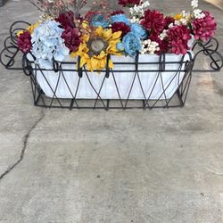 Metal  & Ceramic Flower Pot W/Artificial Flowers 