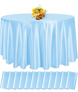 fani Light Blue Satin Tablecloth,12 Pack 120 Inch,Round Table Cloth Silk Table Protection,Reusable,washable,Decoration,Soft,Durable,Wedding,Party,Banq