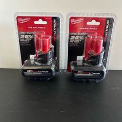 $150 New Milwaukee 5.0ah Battery Set 12-Volt (price is for BOTH batteries)