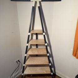 Ladder Shelf w/ Coat Rack & Hooks – Entryway Storage