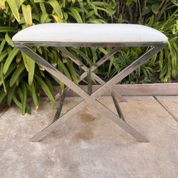 Small White Faux leather Bench 