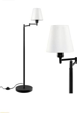 Industrial Floor Lamp with Foot Switch, White Cloth Shade for Living Room and Bedroom, Modern- Black