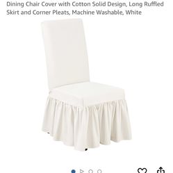 SureFit Essential Twill Ruffled Long Dining Chair Slipcover, Dining Chair Cover With Cotton Solid Design, Long Ruffled Skirt And Corner Pleats, Machin