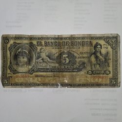 El Banco De Sonora - MEXICO $5 PESOS ND(1(contact info removed)) REMAINDER SERIAL#355605
