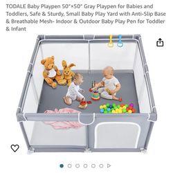  Baby Playpen 50”×50” Gray Playpen for Babies and Toddlers, Safe & Sturdy, Small Baby Play Yard with Anti-Slip Base 