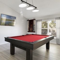 Pool Table With Rack Sticks Balls And Headlamp