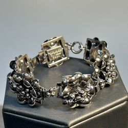 Vintage Hobe Sterling Silver Floral Panel Bracelet 6 3/8 Inch