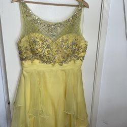 Custom Piece Yellow Sun Dress With Rhinestones