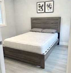 Modern Dark Wood Queen Bed Frame & Mattress Set