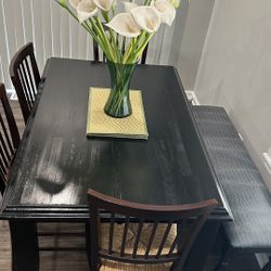 Dining Table, Chairs And Large Bench 