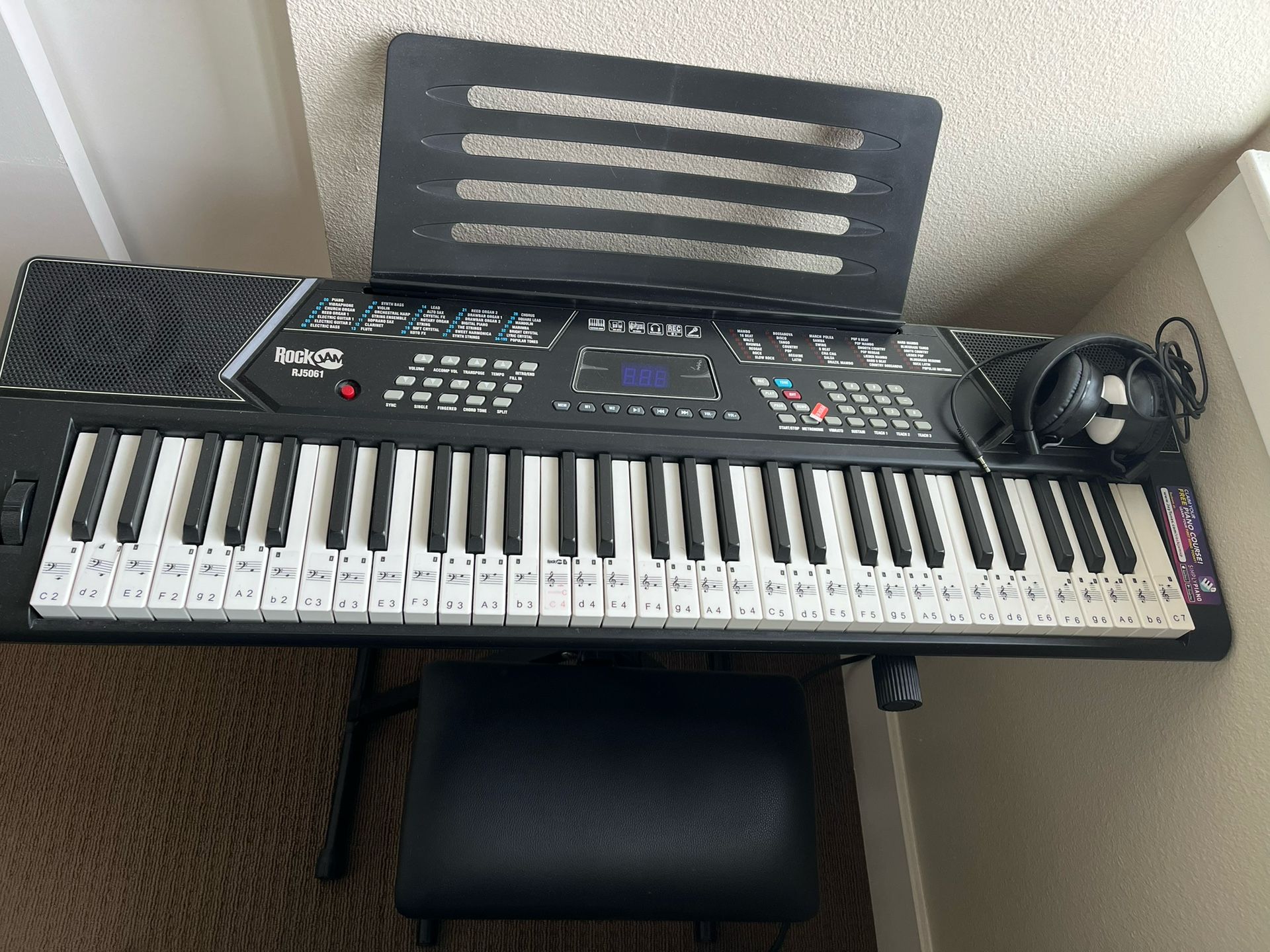 61 Key Keyboard With Headphones, Seat And Stand