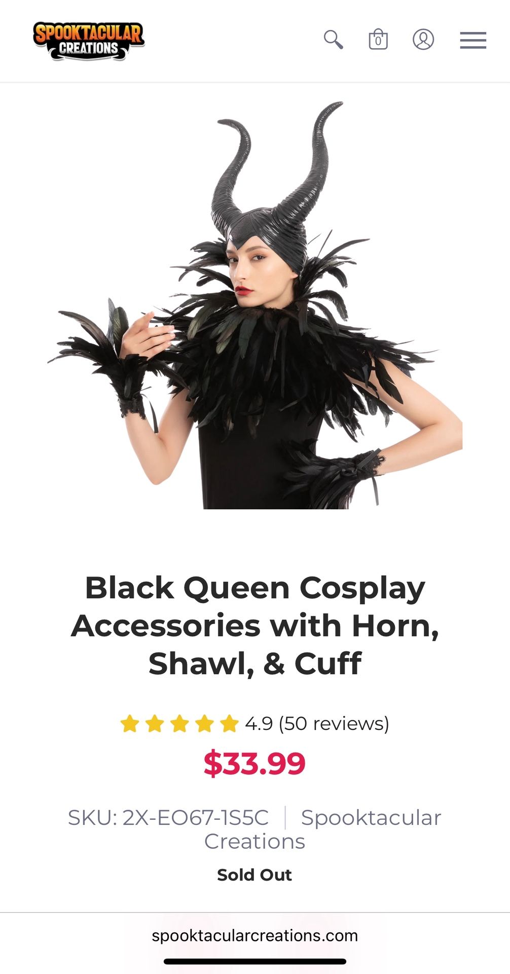 Black Queen Cosplay Accessories with Horn, Shawl, & Cuff