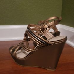 Gold With Chrome Accent Wedge Sandals