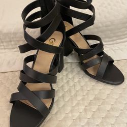 GBC-Black Strapped 3” Heels With Zippered Back