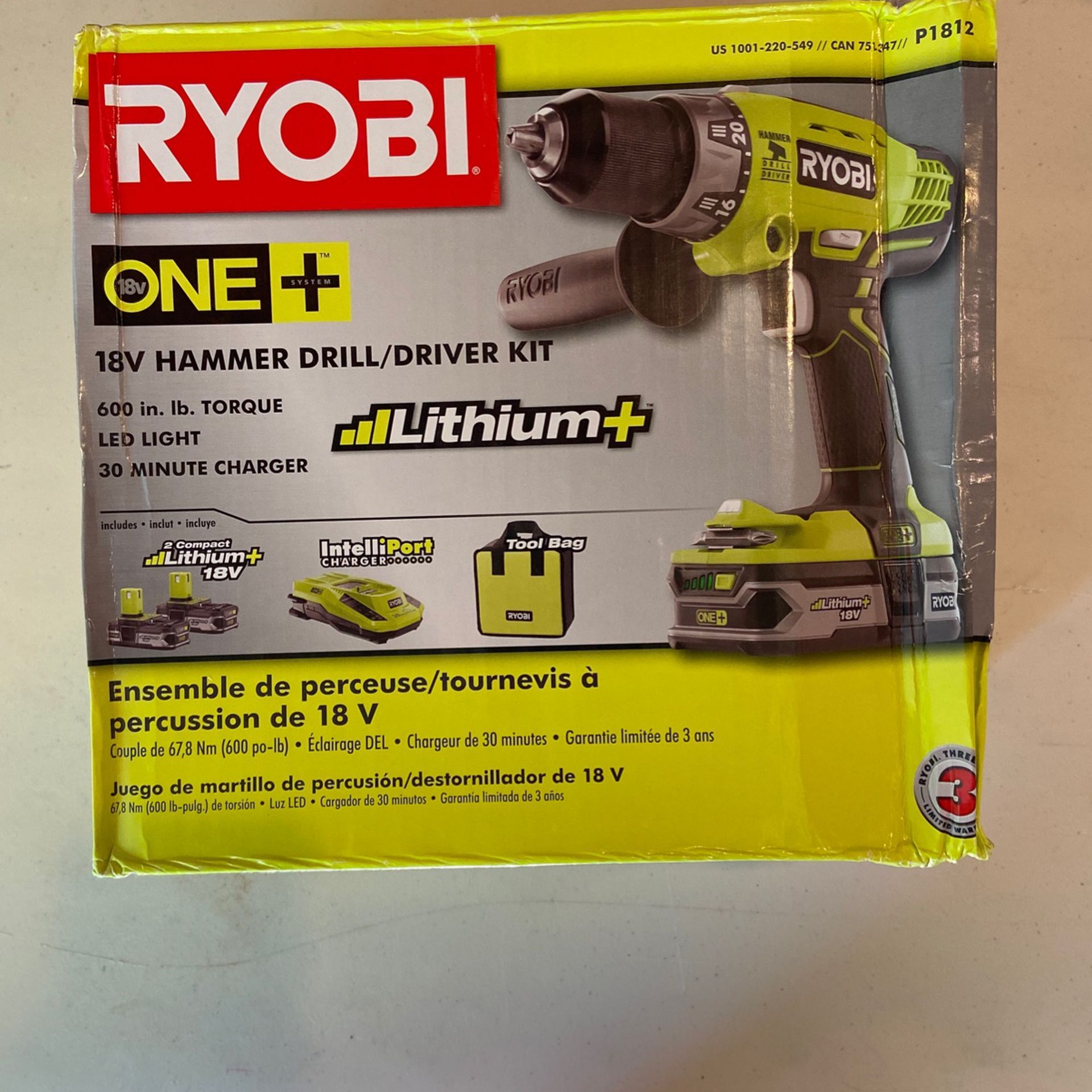 Ryobi 18v Hammer Drill / Driver Kit P1812