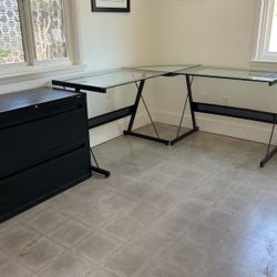 FREE!!! OFFICE FILING CABINET & GLASS DESK!!