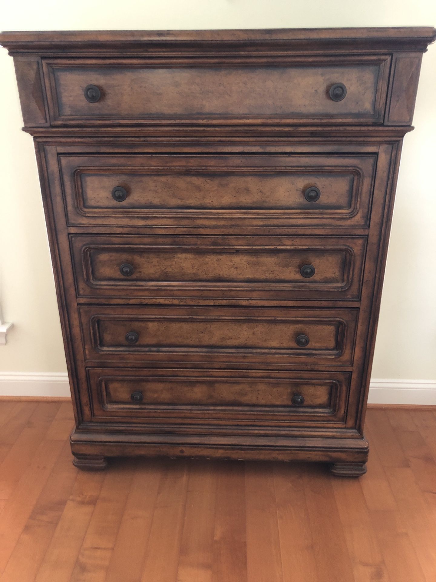 Tall Boy Dresser 5 Drawer Walnut Wood Antique 