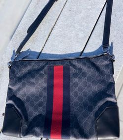 Authentic Gucci GG Supreme Black/Grey Web Messenger Bag