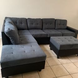 BRAND NEW REVERSIBLE SECTIONAL SOFA WITH STORAGE OTTOMAN 