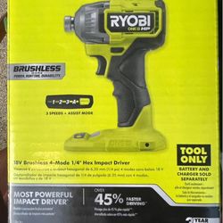 Ryobi One+ HP Brushless 4-mode 18V 1/4 in Hex Impact Driver