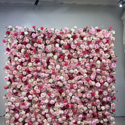 8x8ft Pink & Red Artificial Roses Flower Wall Backdrop for Wedding and Party Decor