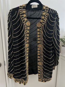 Rare Vintage Judith Ann Creations Black & Gold Beaded Jacket