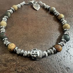Silver and Brown Buddha Beaded Bracelet