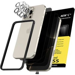 NEW'C 3x Privacy for iPhone 16 Pro Max Screen Protector (6.9 inches)+ 3x Camera Lens Protector, Sensor Protection, Case Friendly Tempered Glass Film +