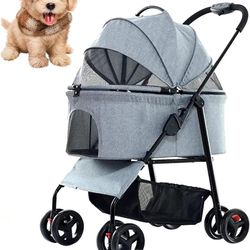 Travel Pet Stroller for Dogs, Cats, One-Click Fold Jogger Pushchair with 4 Wheels and Removable Carrier for Small Medium Dogs Cats,Grey

