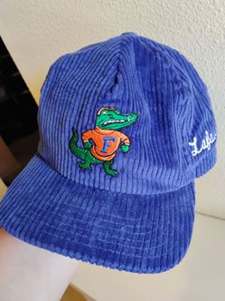 blue corduroy cap with alligator embroidery, Florida, Lafavre. new without tags