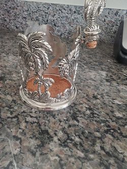 Vintage Godinger Silverplate Wine Caddy Holder Coaster Palm Trees Coconuts
