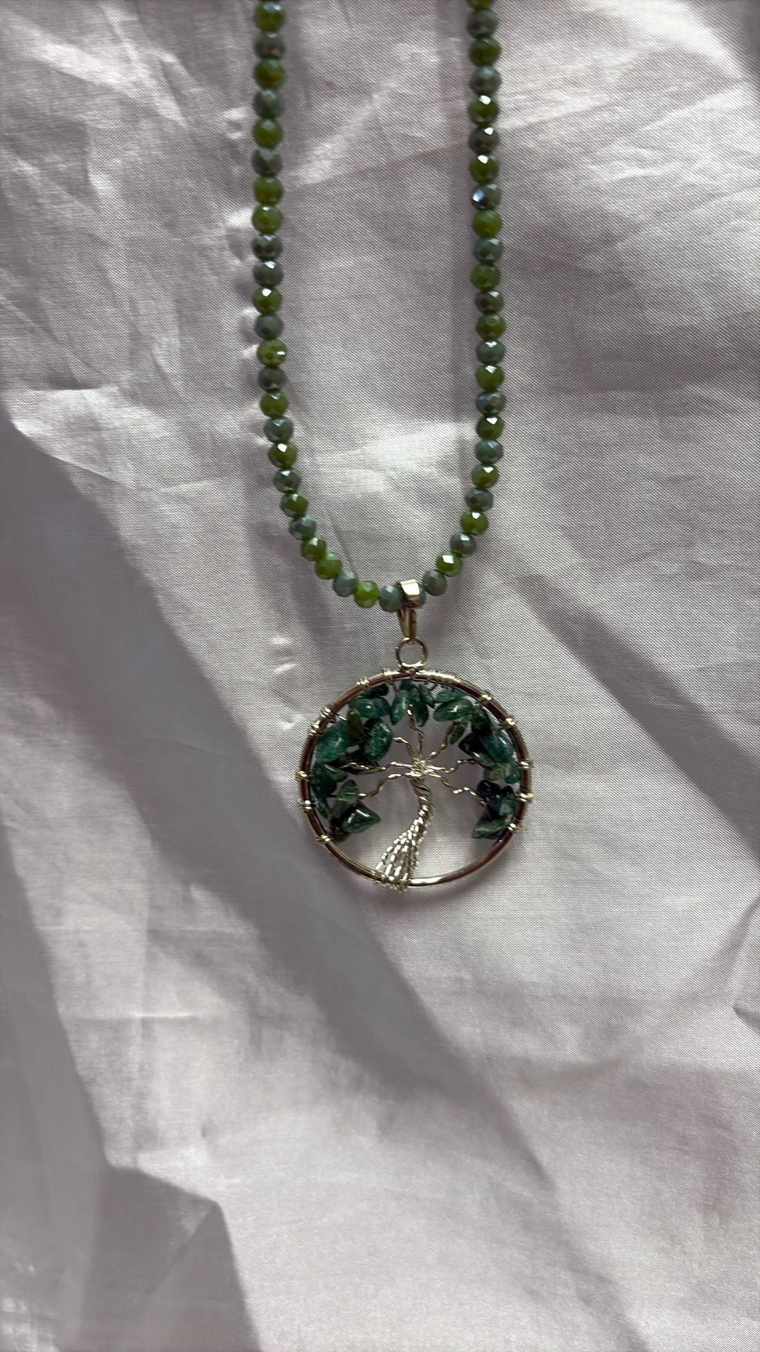 Crystal Necklace With Jade Pendant.