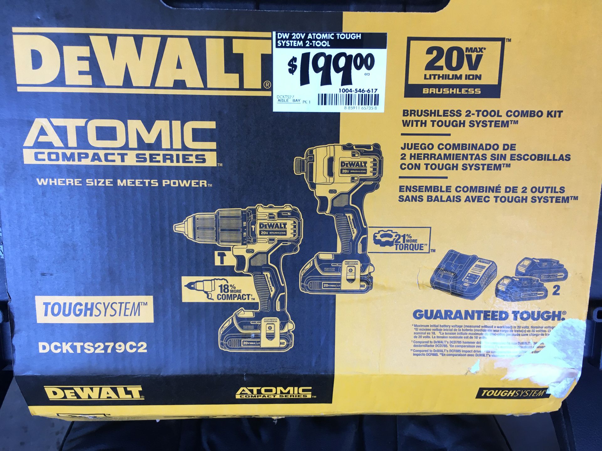 DeWalt brushless 20 V drill and driver set with two batteries and charger