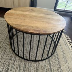 Round Wood & Metal Coffee Table – Modern Industrial Style