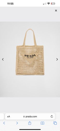Prada Raffia Crochet Straw Tote Bag Natural Tan $2144 Retail