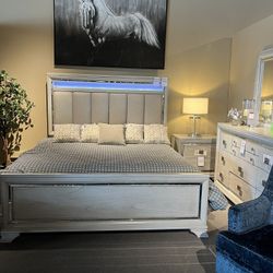 King Bed, Dresser, Mirror And Nightstand 